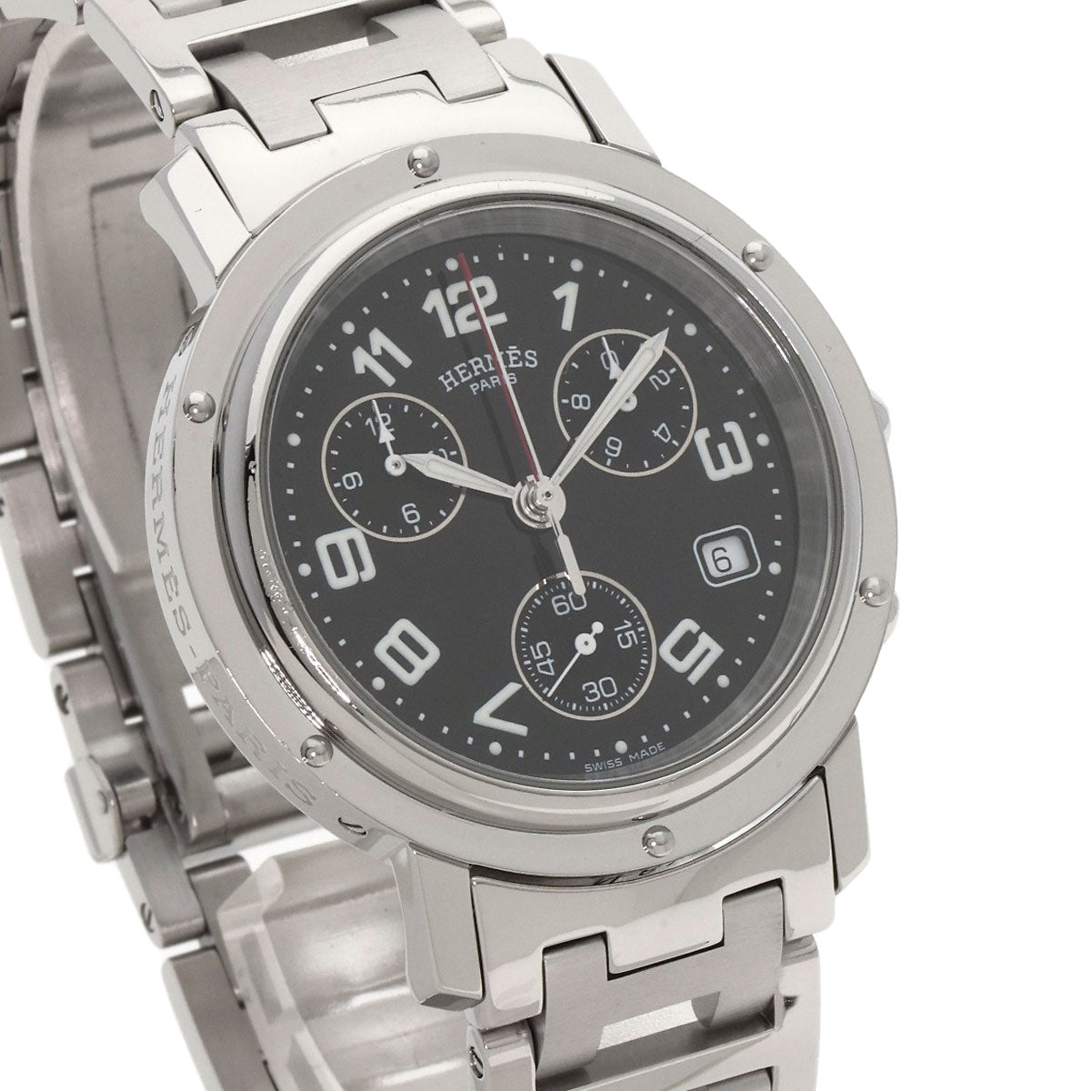 HERMES Watches Quartz CL1.910 Stainless Steel Silver Clipper Chronograph black dial