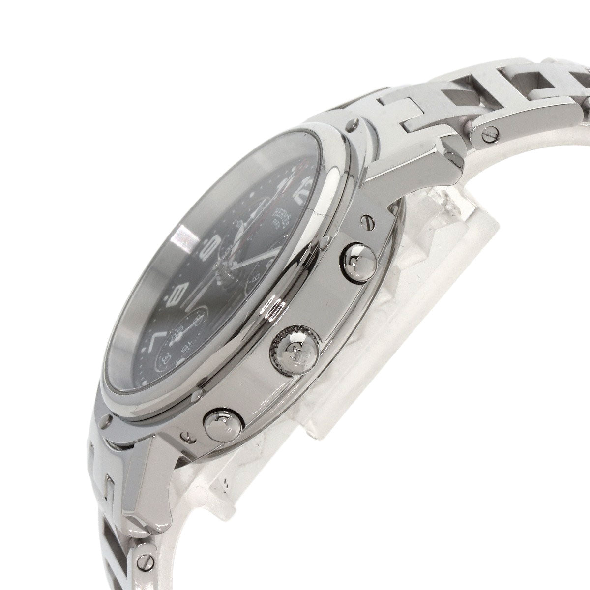 HERMES Watches Quartz CL1.910 Stainless Steel Silver Clipper Chronograph black dial