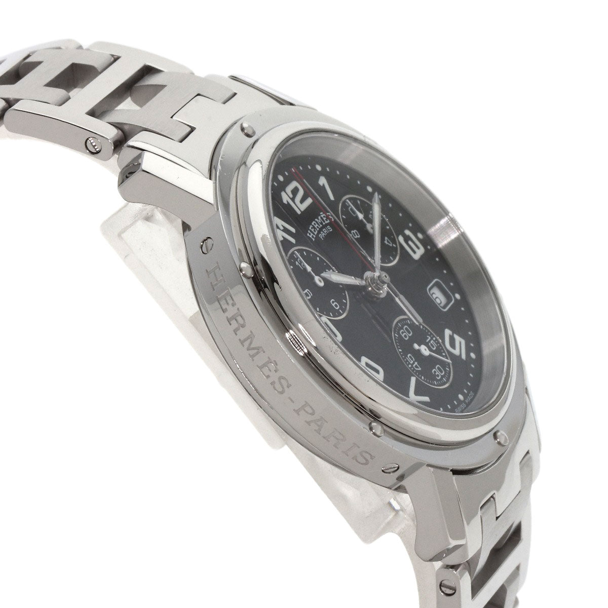 HERMES Watches Quartz CL1.910 Stainless Steel Silver Clipper Chronograph black dial