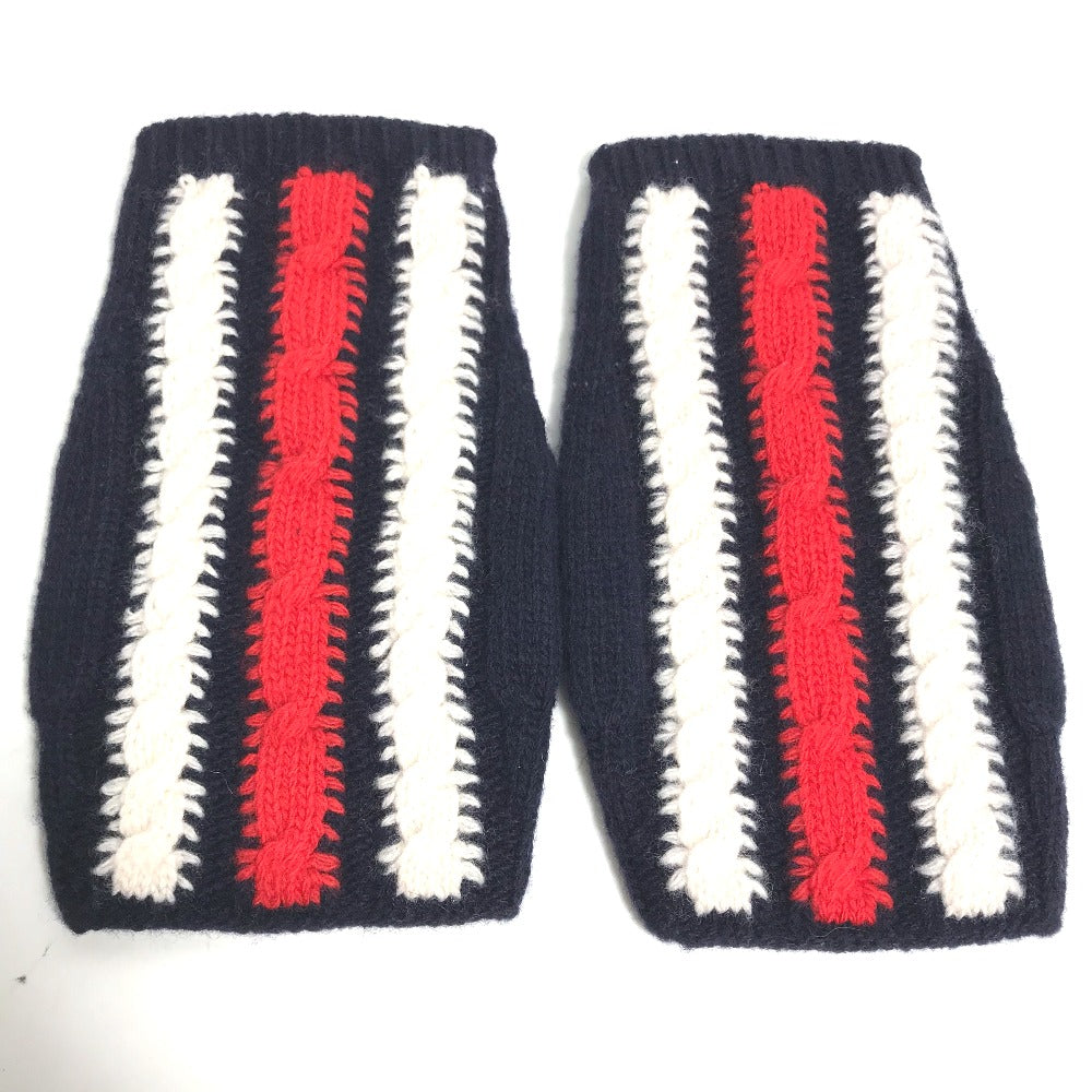 GUCCI gloves 521149 wool Navy fingerless stripe M