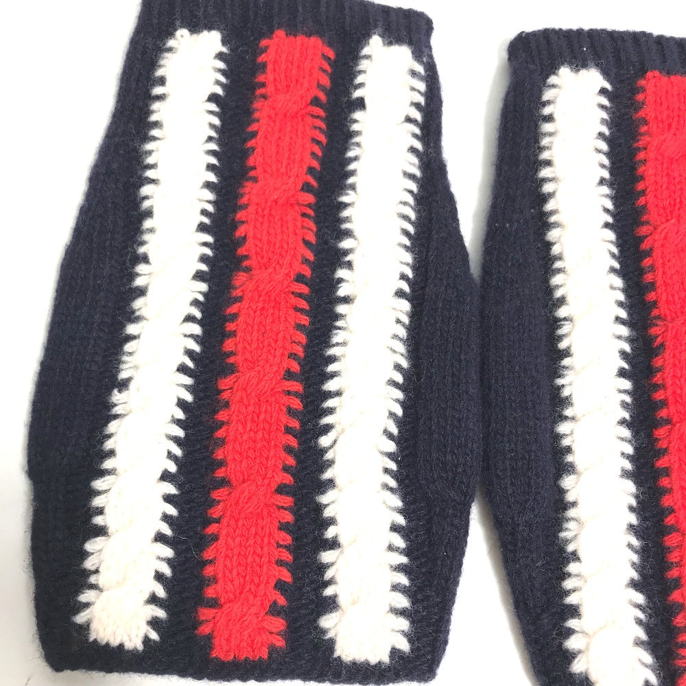 GUCCI gloves 521149 wool Navy fingerless stripe M