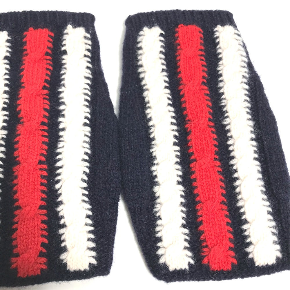 GUCCI gloves 521149 wool Navy fingerless stripe M