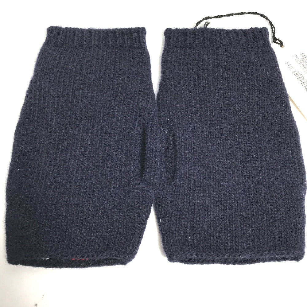GUCCI gloves 521149 wool Navy fingerless stripe M