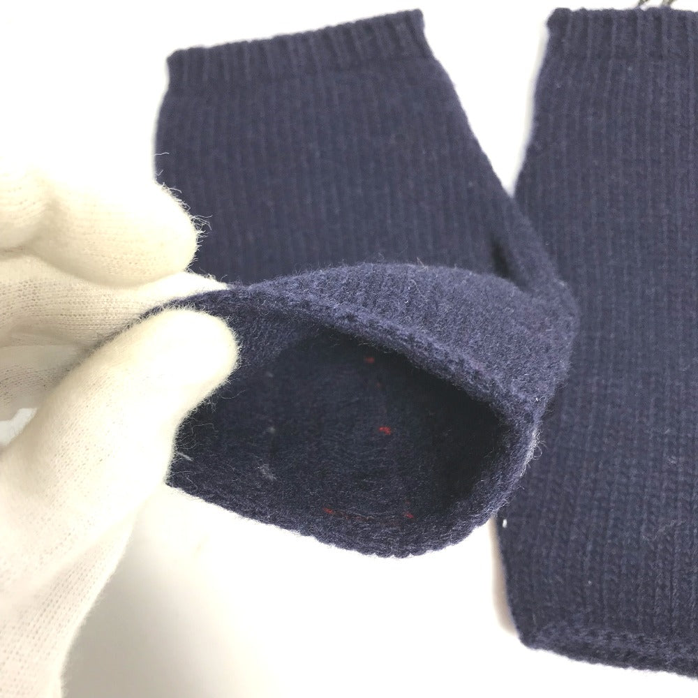 GUCCI gloves 521149 wool Navy fingerless stripe M