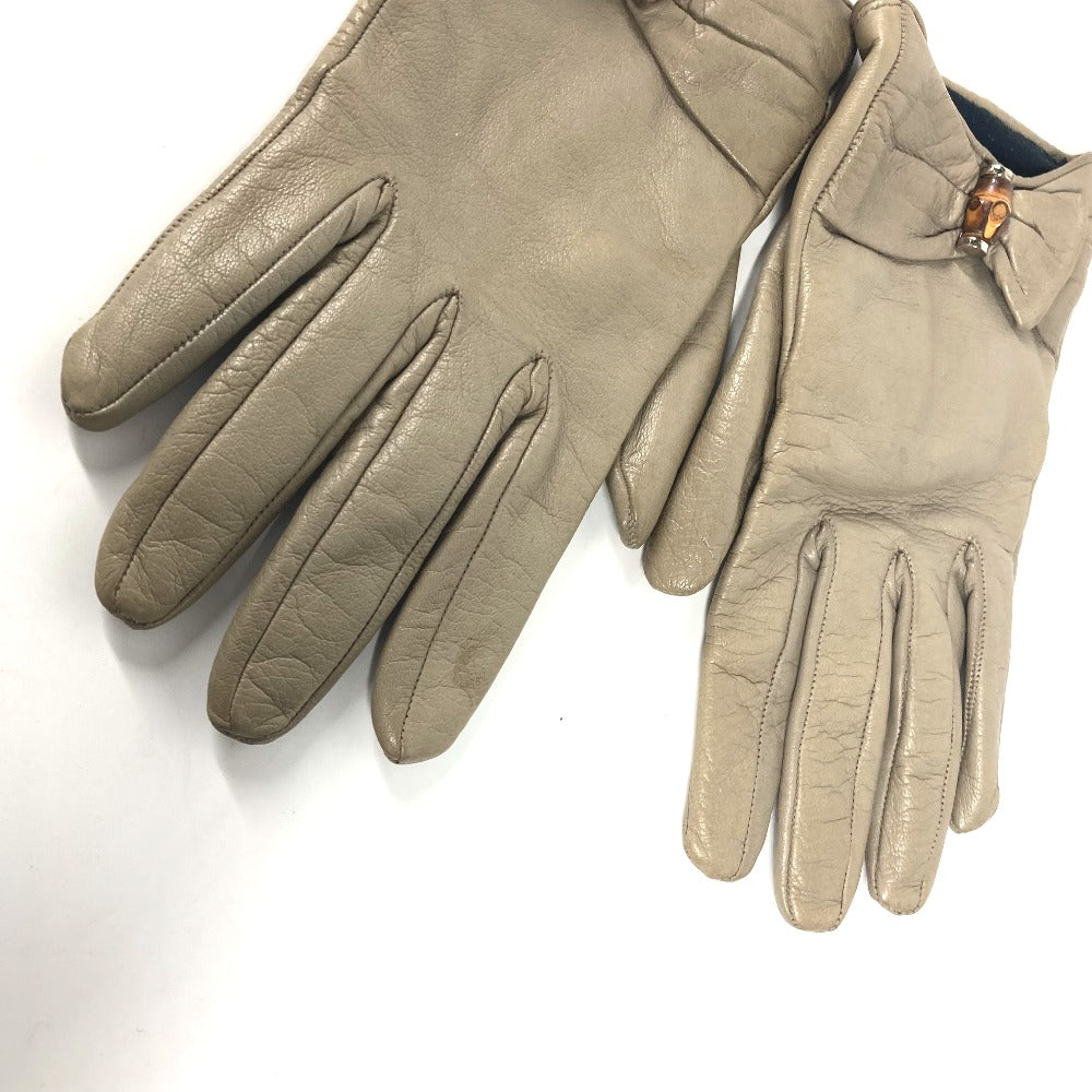 GUCCI gloves leather beige Ribbon Wood Bamboo 7