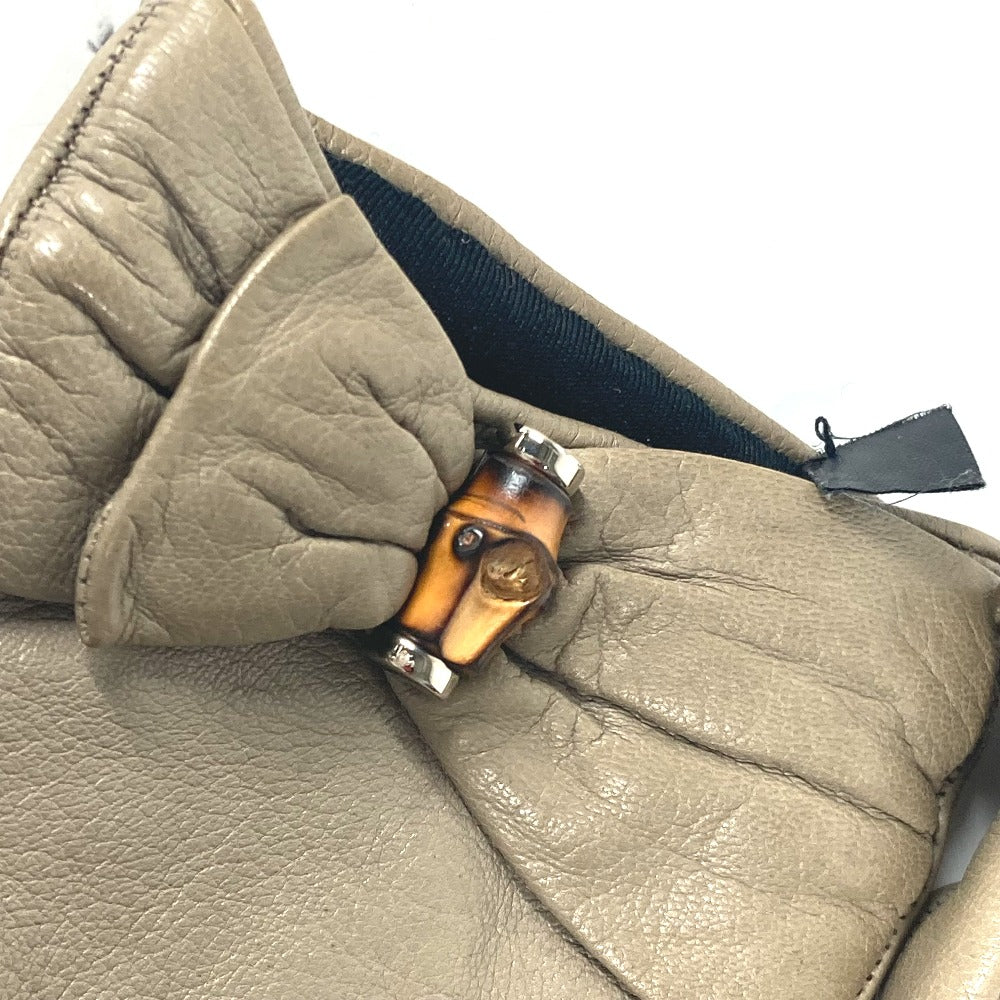 GUCCI gloves leather beige Ribbon Wood Bamboo 7
