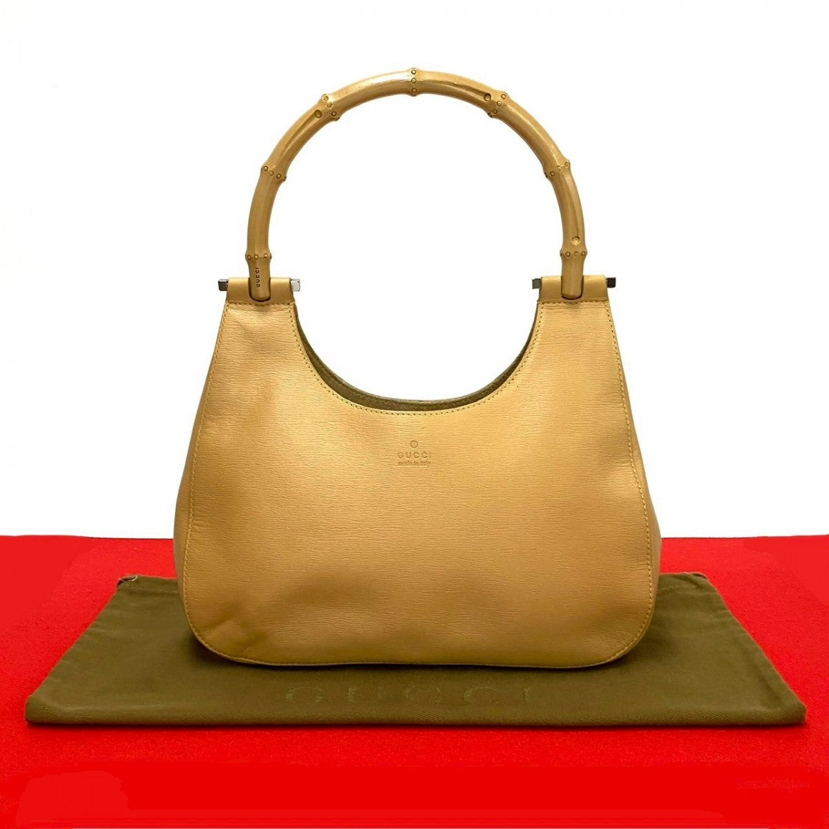 GUCCI Handbag leather beige Bamboo