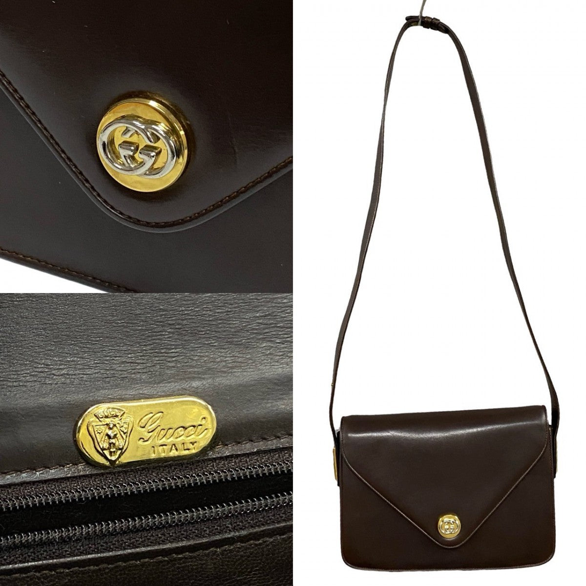 GUCCI Shoulder Bag leather Brown