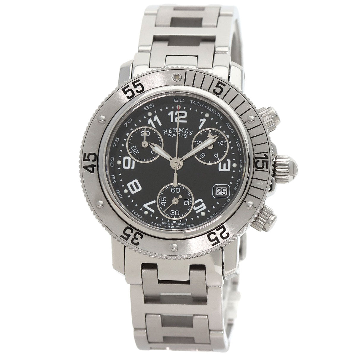 HERMES Watches Quartz CL2.310 Stainless Steel Silver Clipper Diver Chronograph black dial