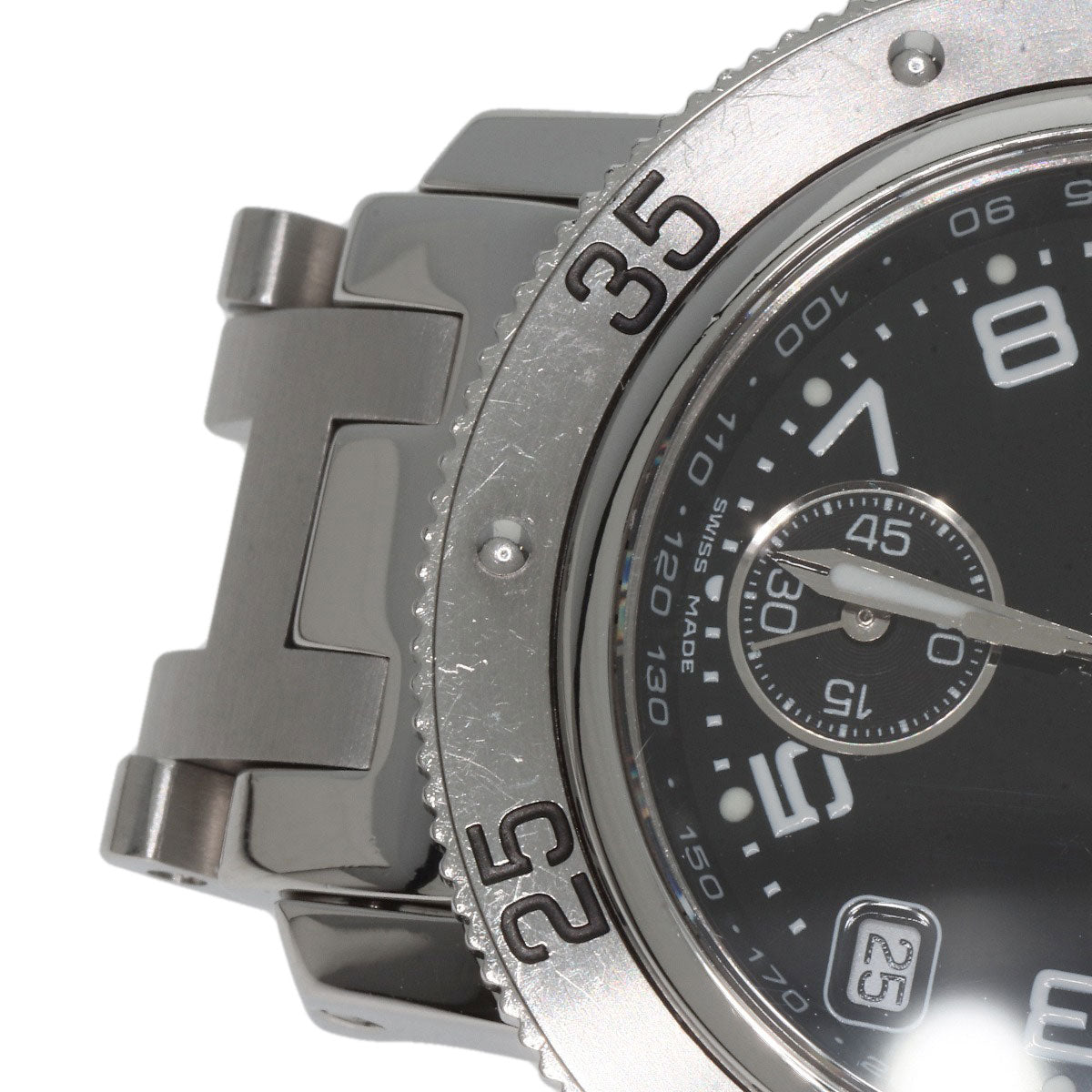 HERMES Watches Quartz CL2.310 Stainless Steel Silver Clipper Diver Chronograph black dial
