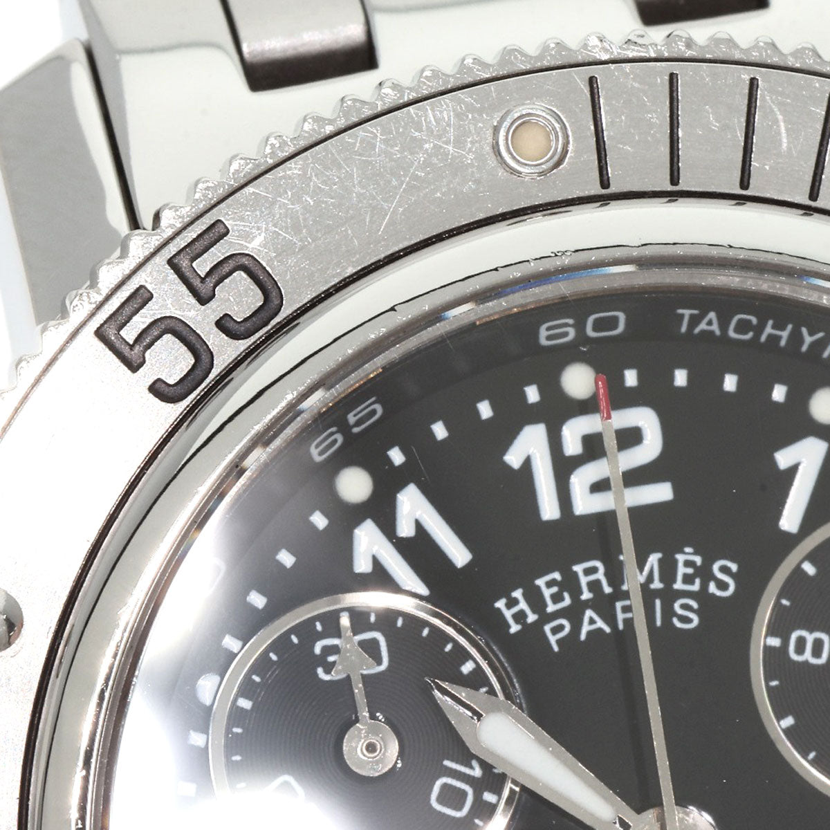 HERMES Watches Quartz CL2.310 Stainless Steel Silver Clipper Diver Chronograph black dial