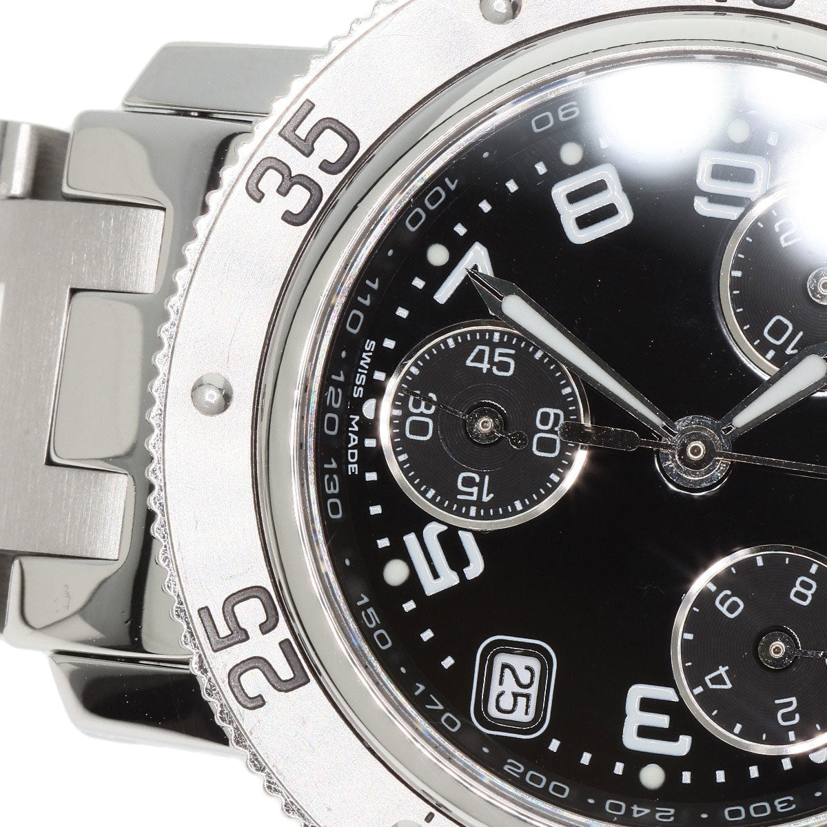 HERMES Watches Quartz CL2.310 Stainless Steel Silver Clipper Diver Chronograph black dial