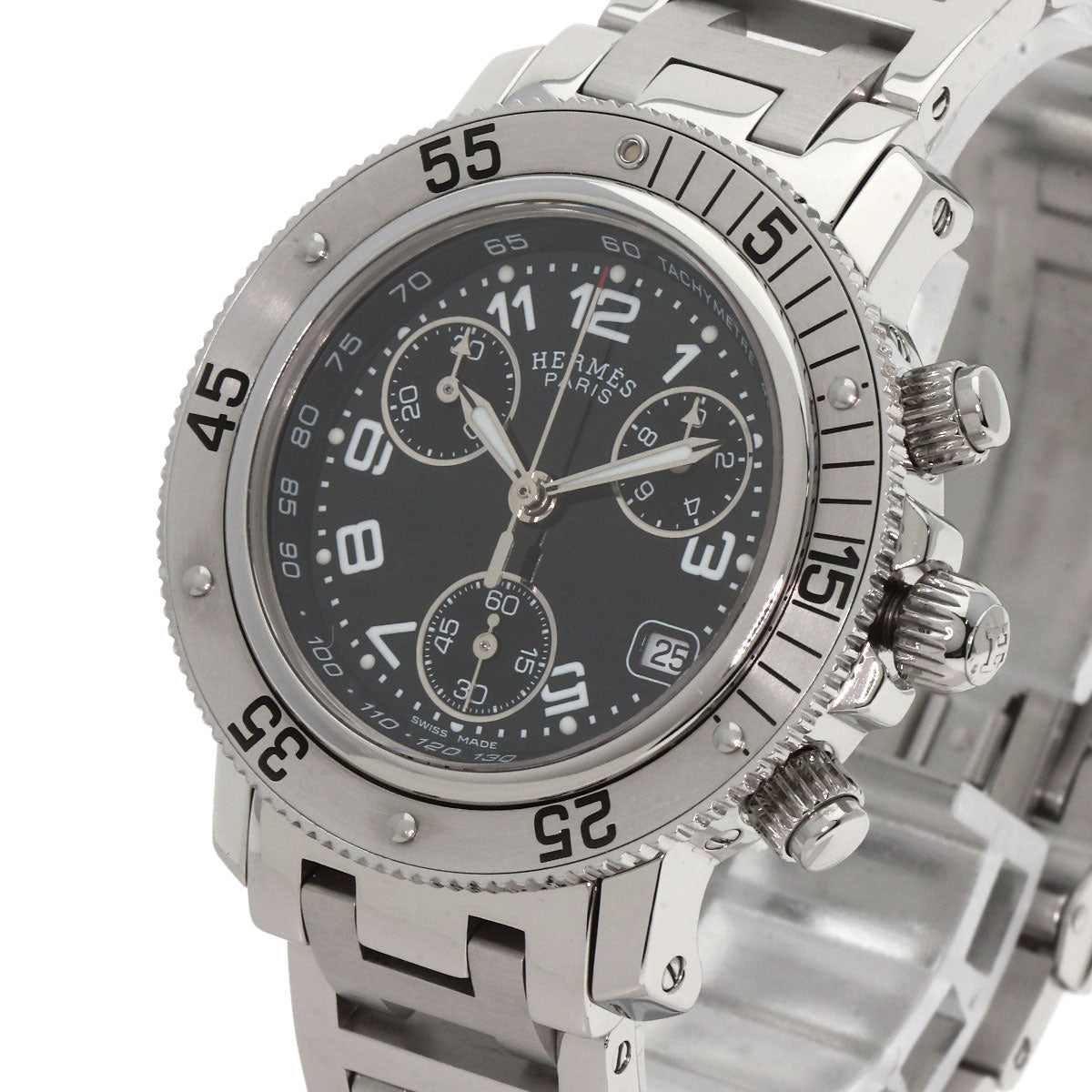 HERMES Watches Quartz CL2.310 Stainless Steel Silver Clipper Diver Chronograph black dial