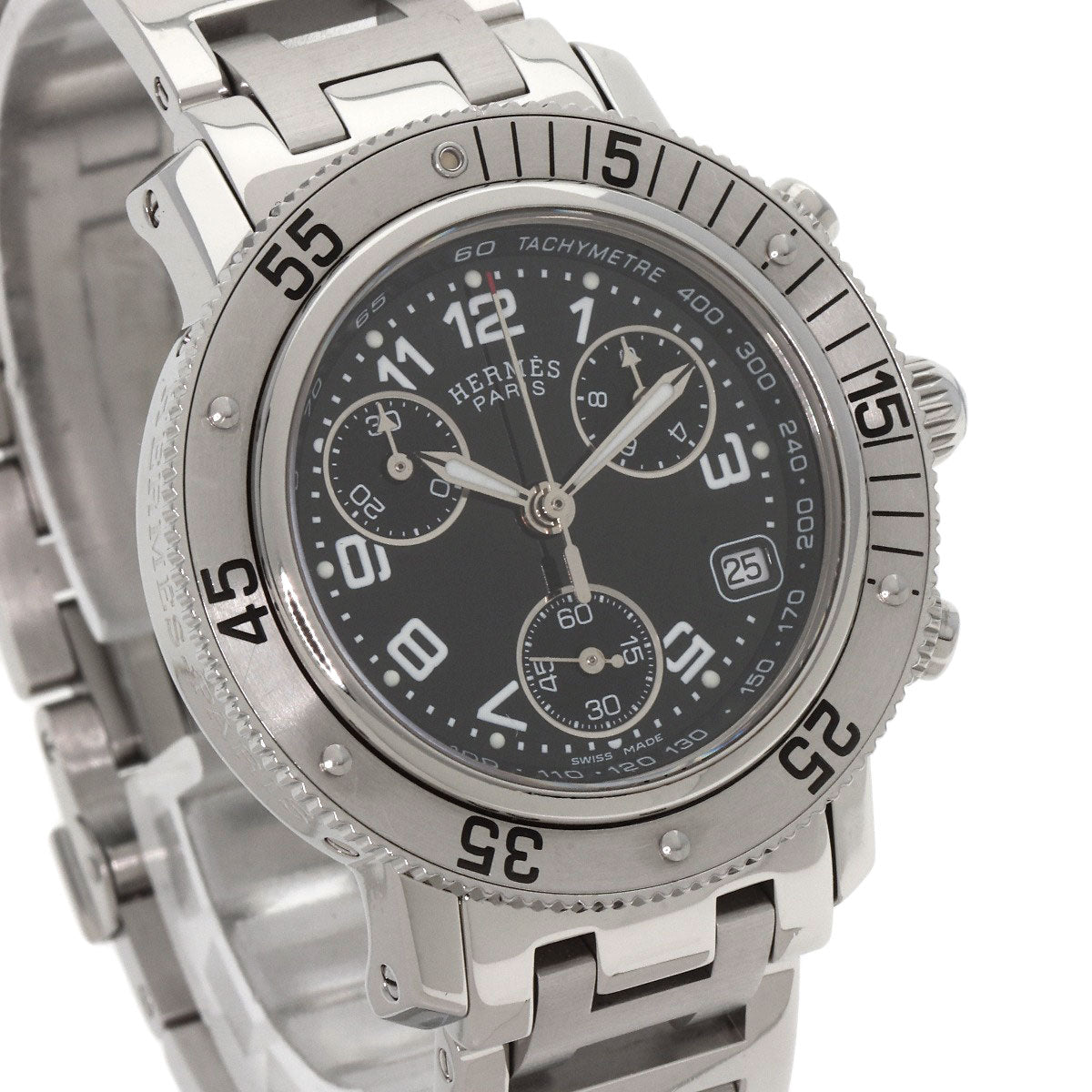 HERMES Watches Quartz CL2.310 Stainless Steel Silver Clipper Diver Chronograph black dial
