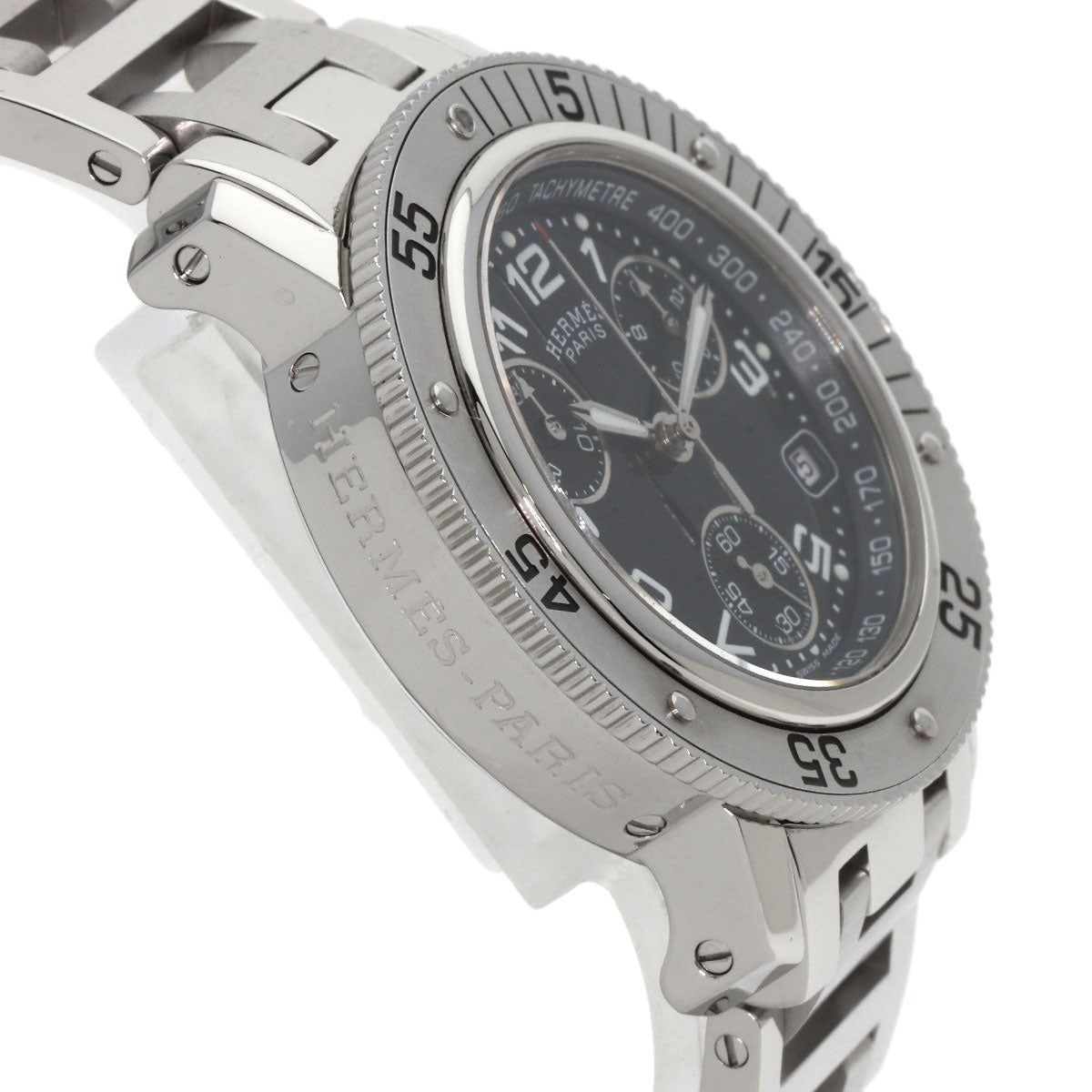 HERMES Watches Quartz CL2.310 Stainless Steel Silver Clipper Diver Chronograph black dial
