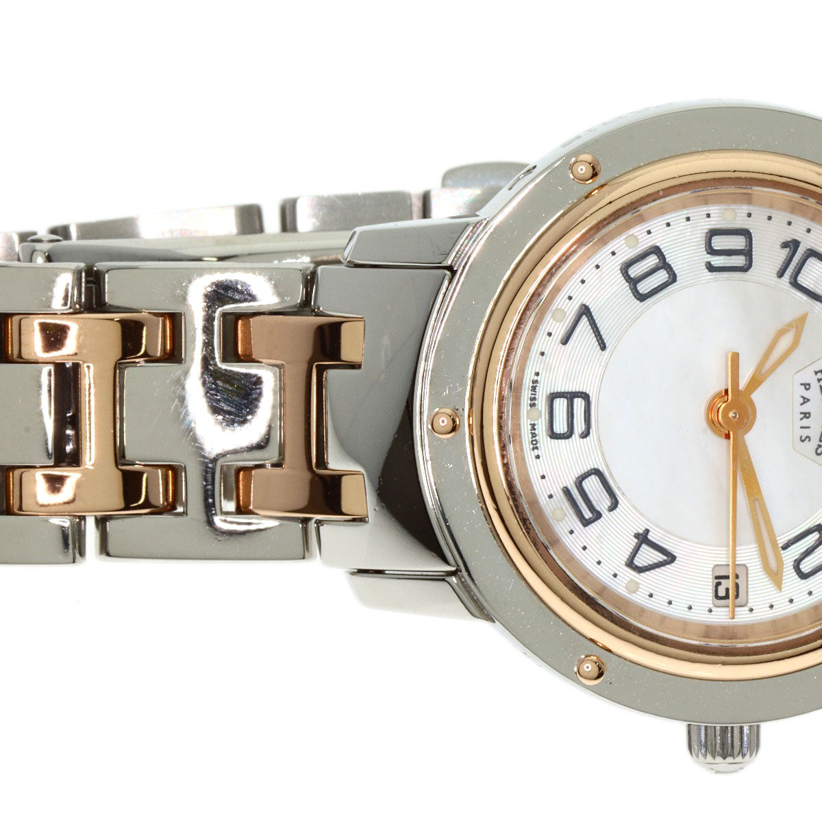 HERMES Watches Quartz CP1.221 Stainless Steel , SSxPGP gold Clipper Classic White shell dial Women Used