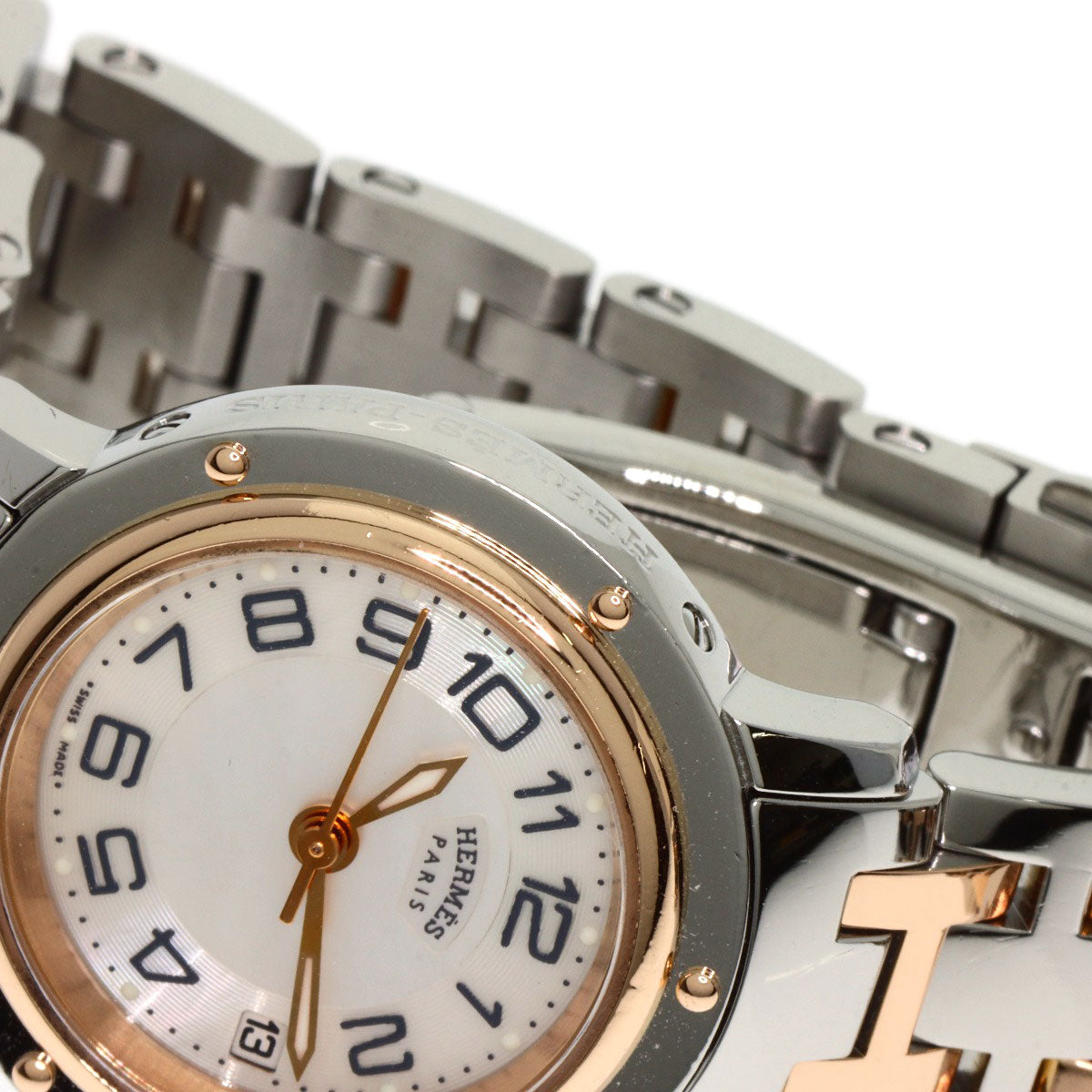 HERMES Watches Quartz CP1.221 Stainless Steel , SSxPGP gold Clipper Classic White shell dial Women Used