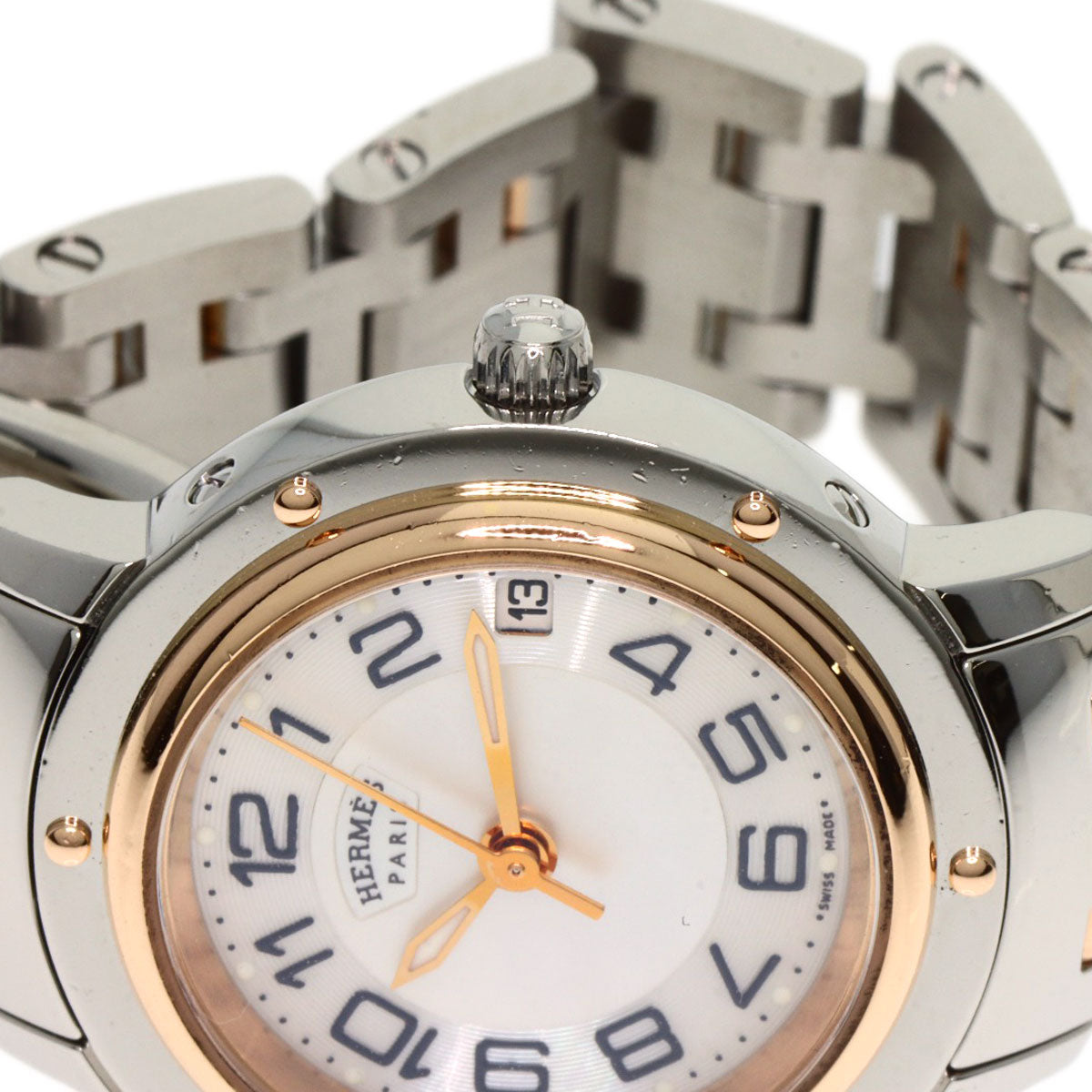 HERMES Watches Quartz CP1.221 Stainless Steel , SSxPGP gold Clipper Classic White shell dial Women Used