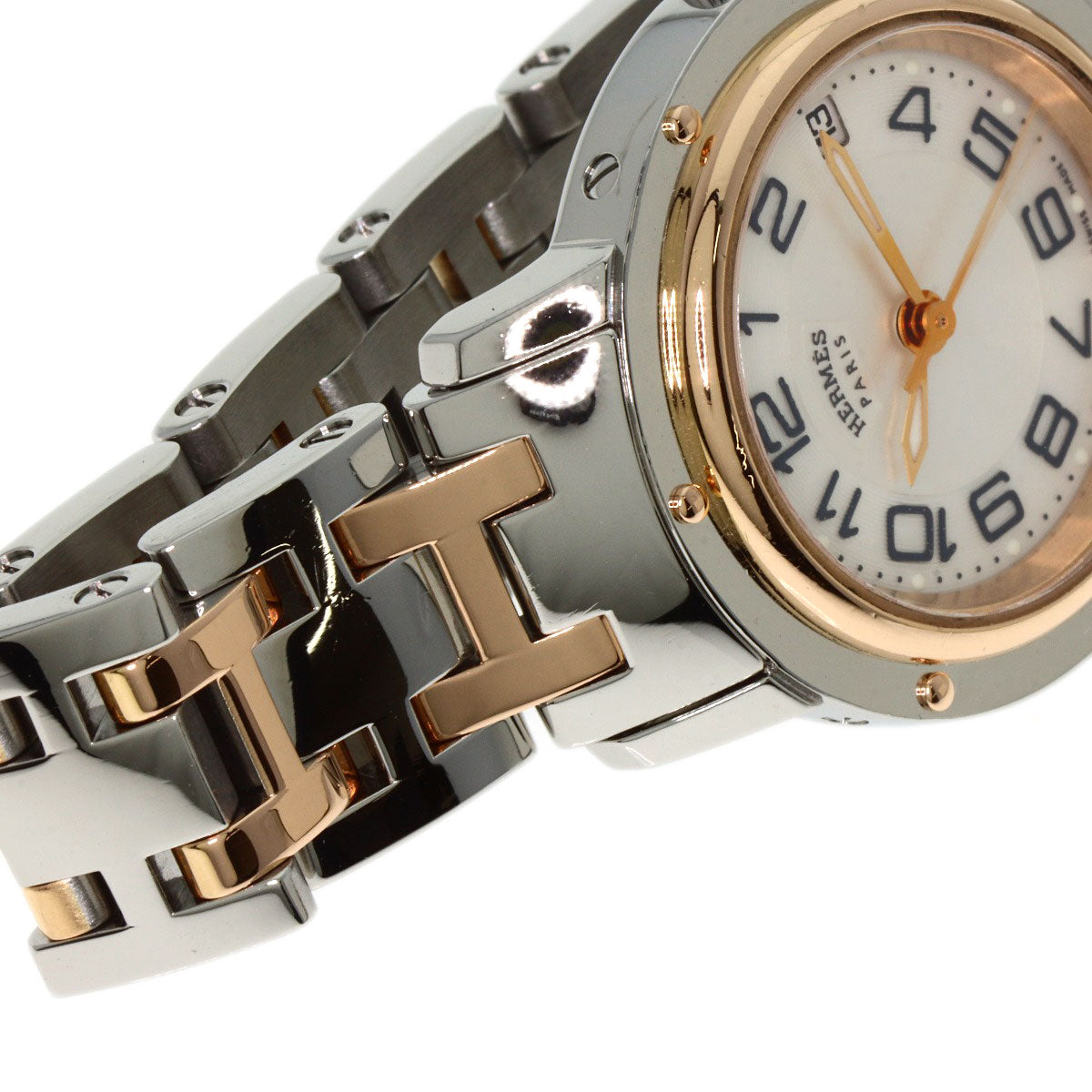 HERMES Watches Quartz CP1.221 Stainless Steel , SSxPGP gold Clipper Classic White shell dial Women Used