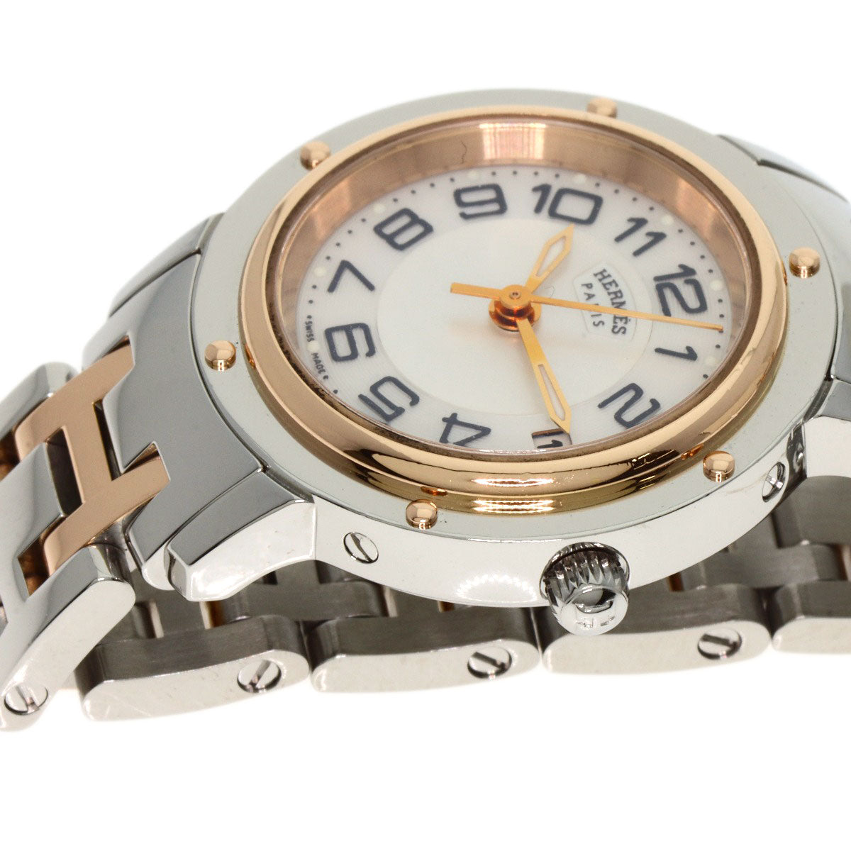 HERMES Watches Quartz CP1.221 Stainless Steel , SSxPGP gold Clipper Classic White shell dial Women Used