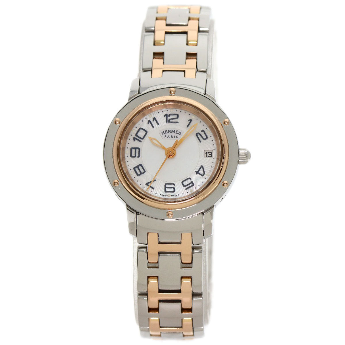 HERMES Watches Quartz CP1.221 Stainless Steel , SSxPGP gold Clipper Classic White shell dial Women Used