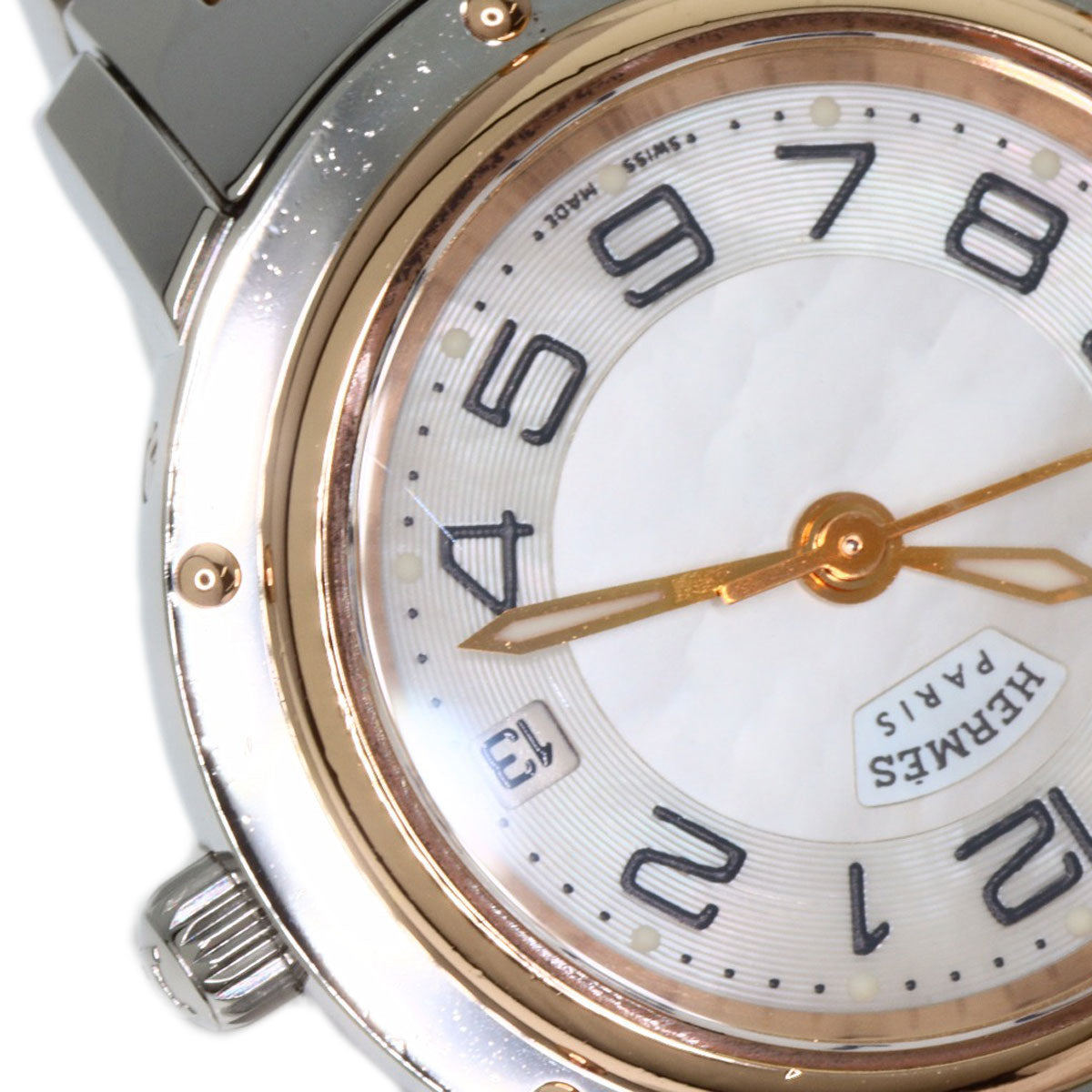 HERMES Watches Quartz CP1.221 Stainless Steel , SSxPGP gold Clipper Classic White shell dial Women Used