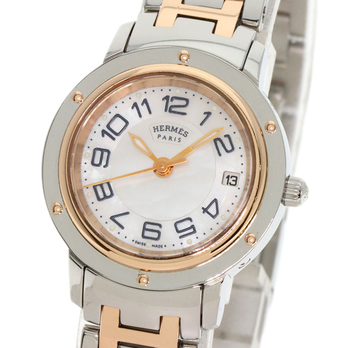 HERMES Watches Quartz CP1.221 Stainless Steel , SSxPGP gold Clipper Classic White shell dial Women Used