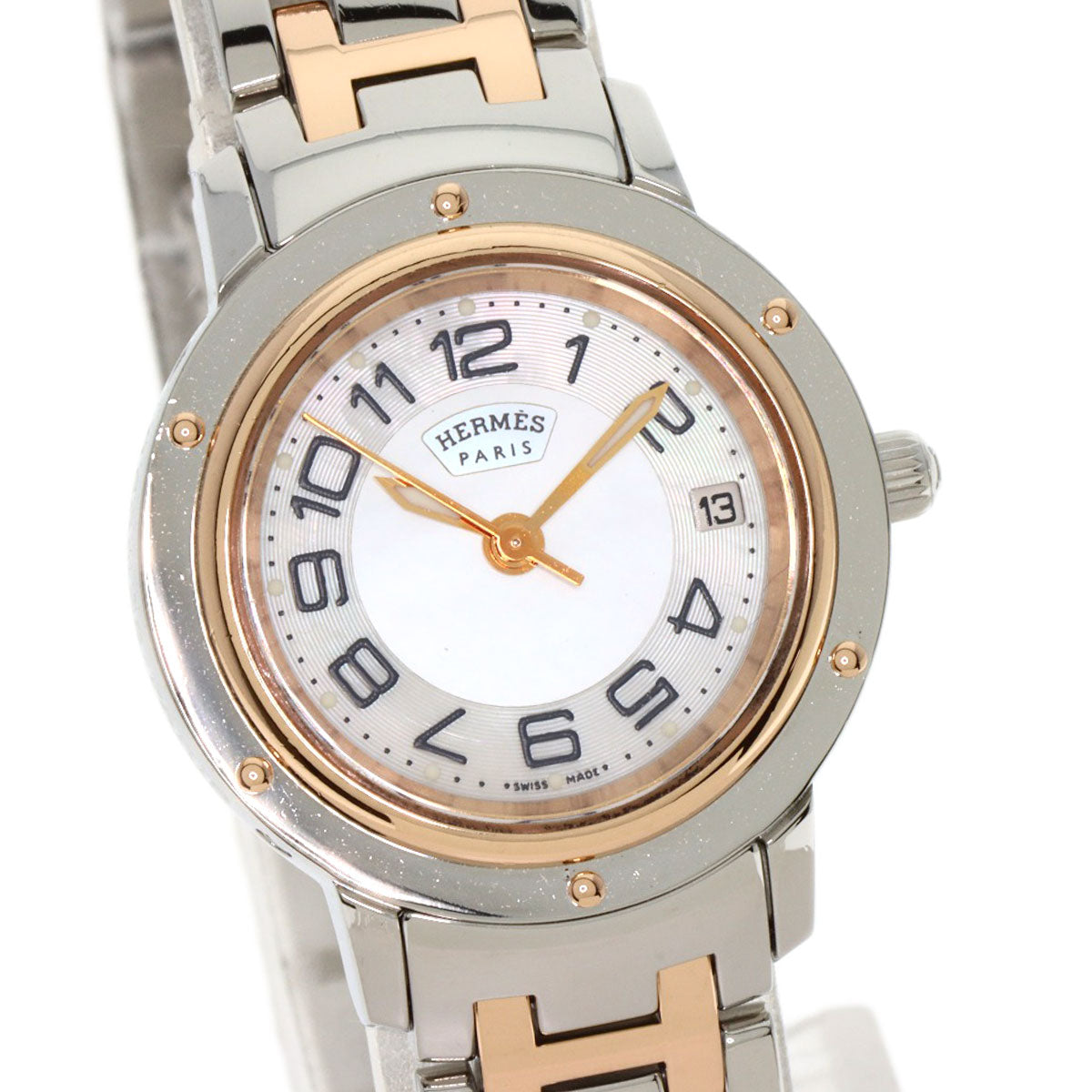 HERMES Watches Quartz CP1.221 Stainless Steel , SSxPGP gold Clipper Classic White shell dial Women Used