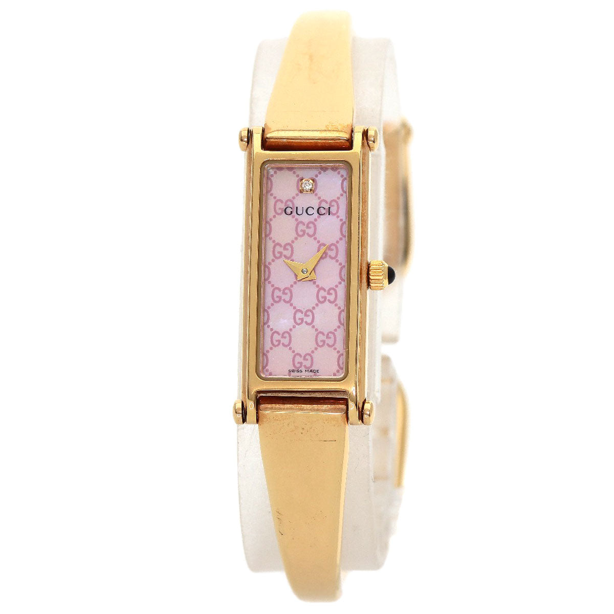 GUCCI Watches Quartz 1500L PGP , PGP gold Square Face Bangle 1P Diamond GG Pink shell dial Women Used
