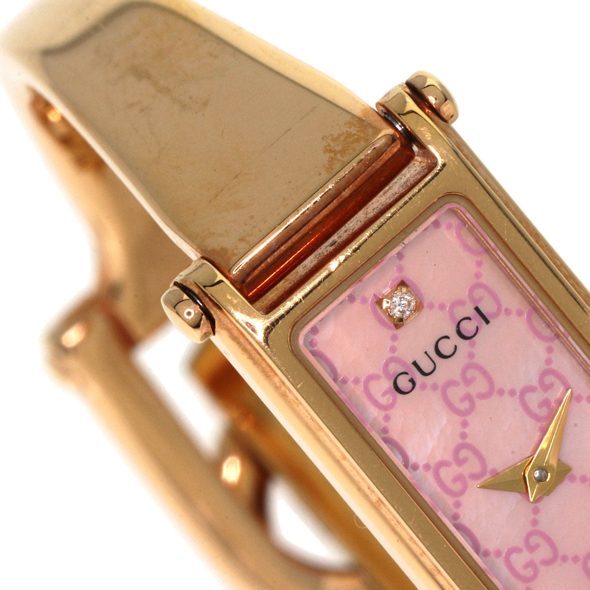 GUCCI Watches Quartz 1500L PGP , PGP gold Square Face Bangle 1P Diamond GG Pink shell dial Women Used