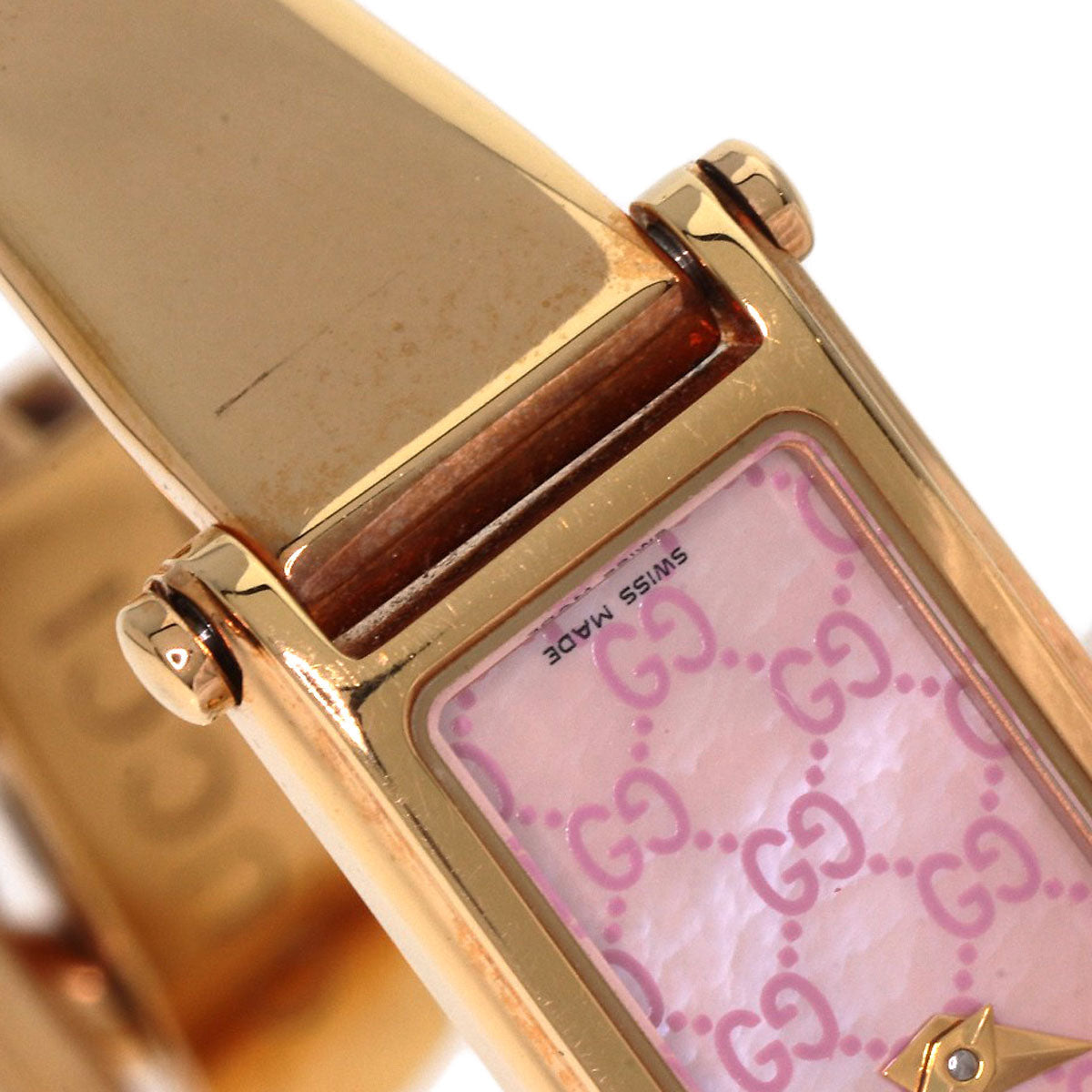 GUCCI Watches Quartz 1500L PGP , PGP gold Square Face Bangle 1P Diamond GG Pink shell dial Women Used