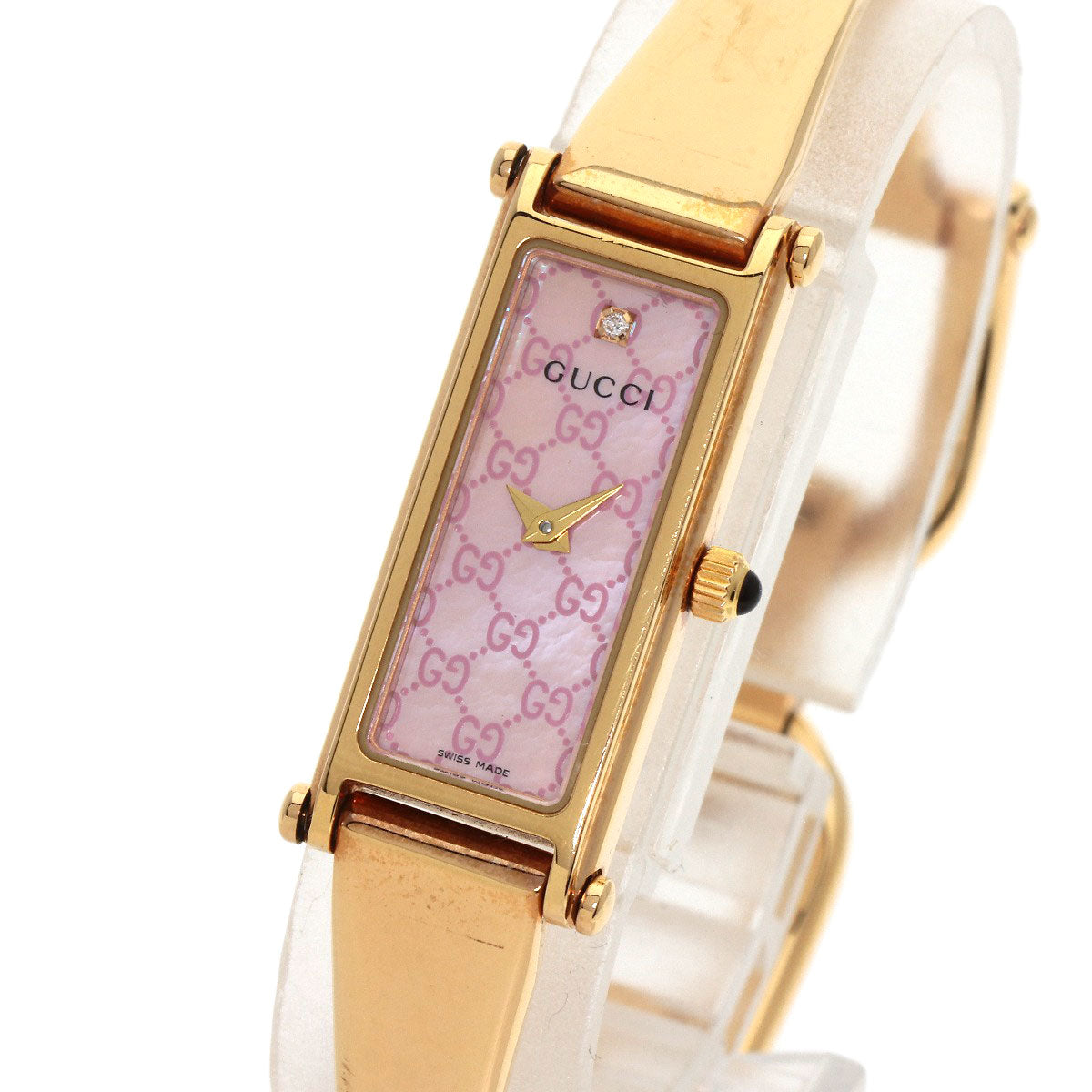 GUCCI Watches Quartz 1500L PGP , PGP gold Square Face Bangle 1P Diamond GG Pink shell dial Women Used