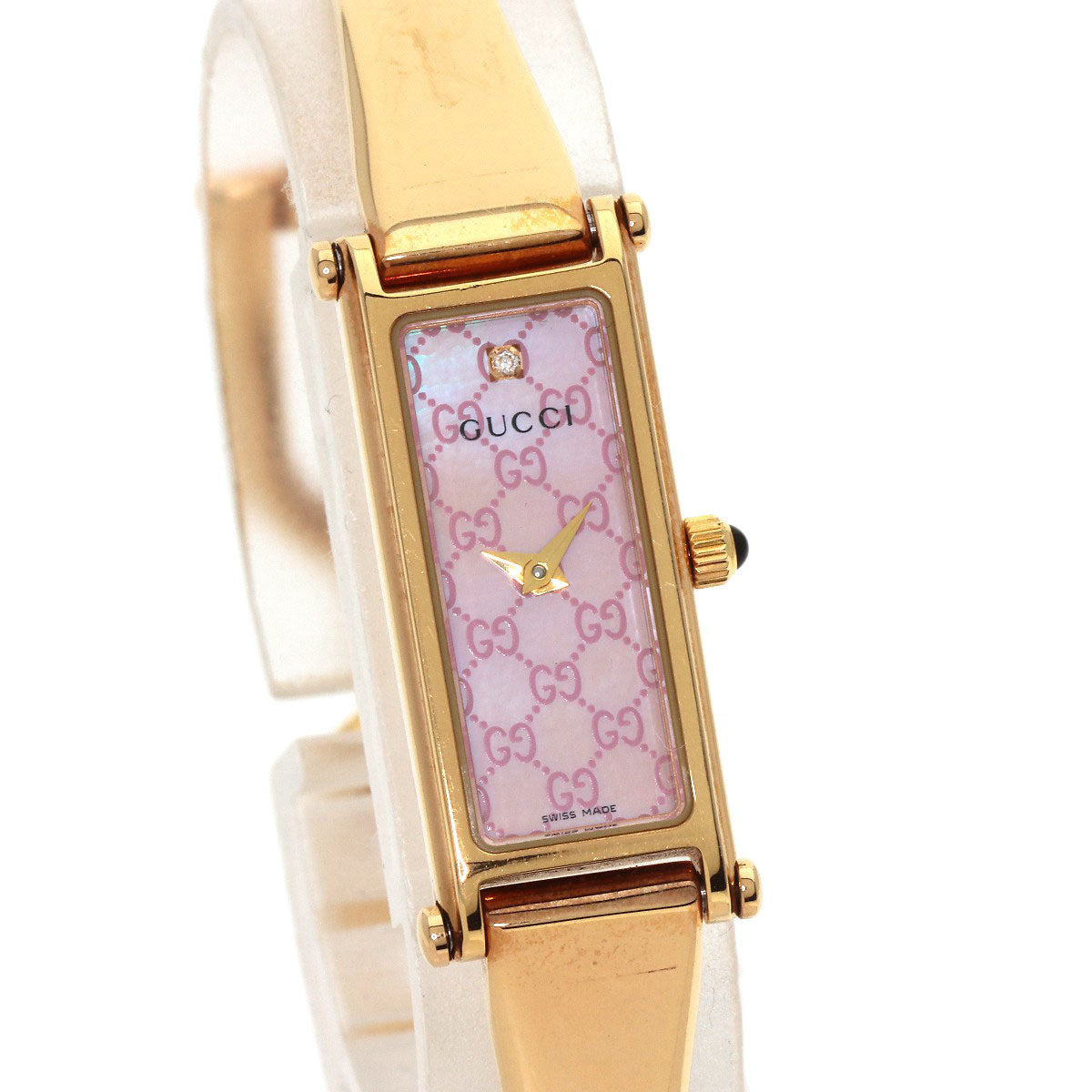 GUCCI Watches Quartz 1500L PGP , PGP gold Square Face Bangle 1P Diamond GG Pink shell dial Women Used
