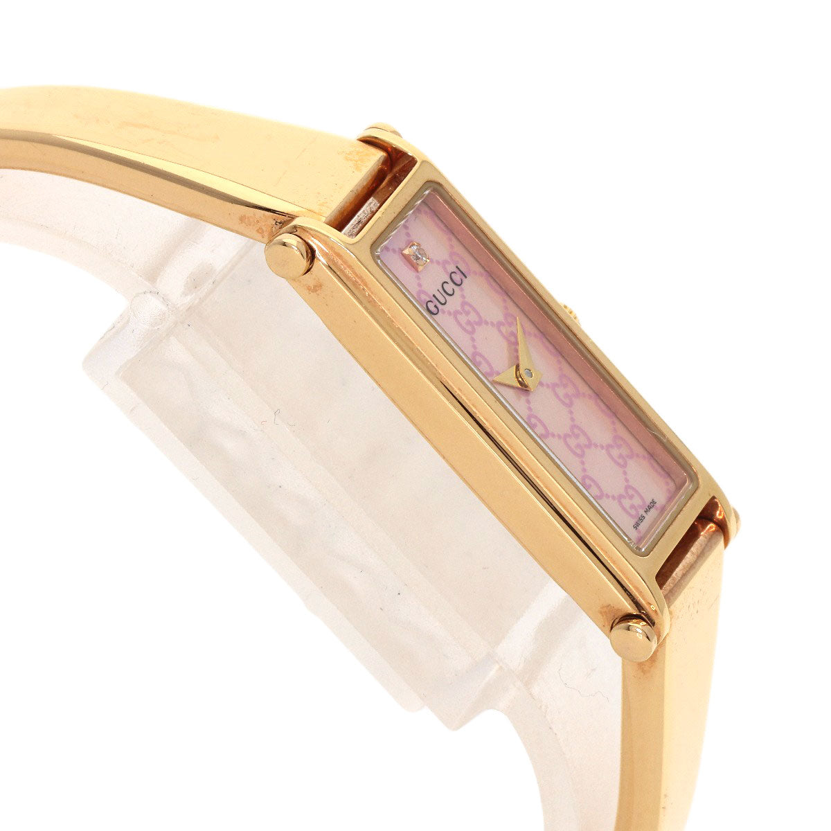 GUCCI Watches Quartz 1500L PGP , PGP gold Square Face Bangle 1P Diamond GG Pink shell dial Women Used