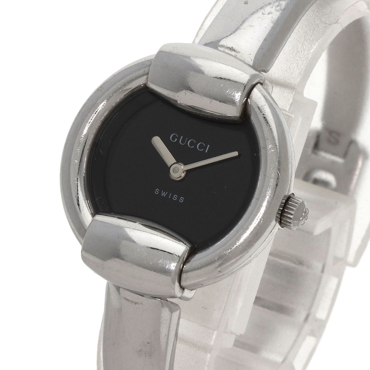 GUCCI Watches Quartz 1400L Stainless Steel , Stainless Steel Silver round face bangle black dial Women Used