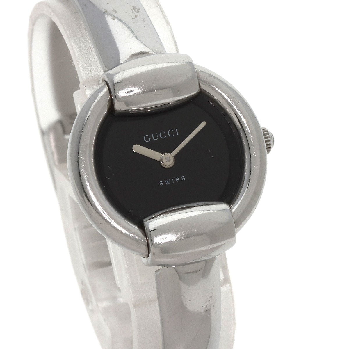 GUCCI Watches Quartz 1400L Stainless Steel , Stainless Steel Silver round face bangle black dial Women Used