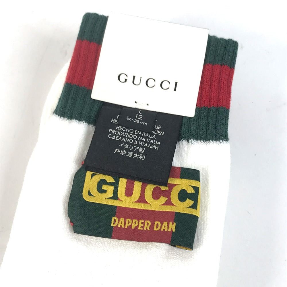 GUCCI socks 537821 Cotton, Nylon white Dapper Dan collaboration logo Sherry Line mens L 26-28cm Used