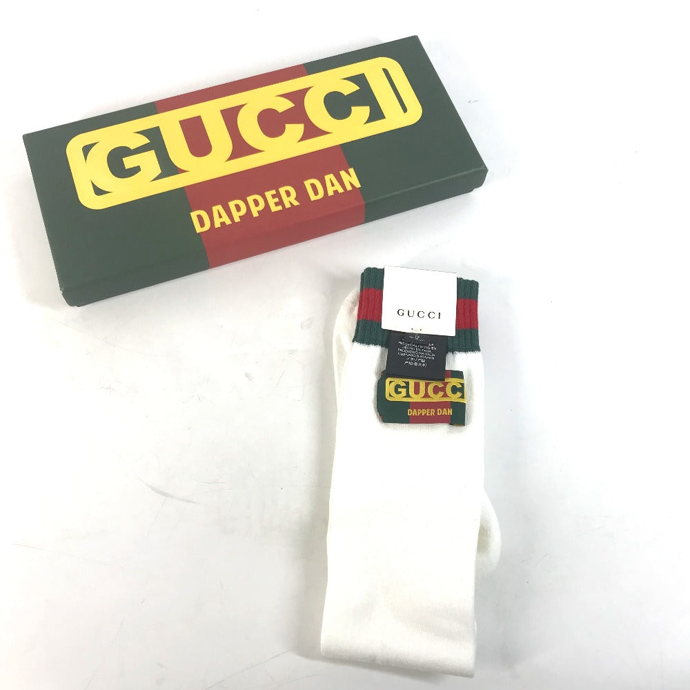 GUCCI socks 537821 Cotton, Nylon white Dapper Dan collaboration logo Sherry Line mens L 26-28cm Used