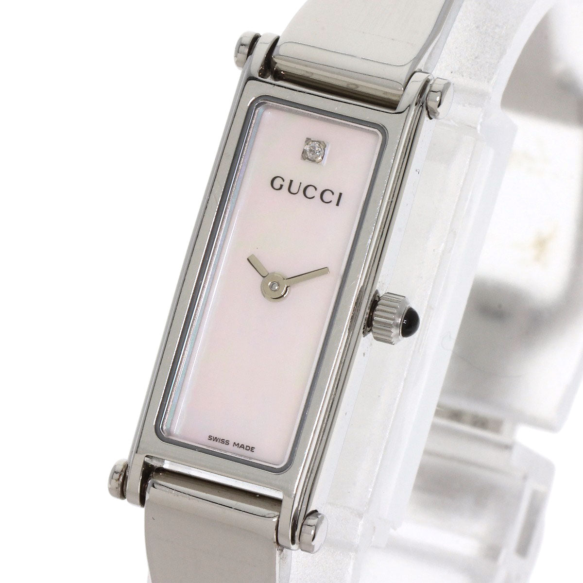 GUCCI Watches Quartz 1500L Stainless Steel , Stainless Steel Silver Square face bangle White shell dial Women Used