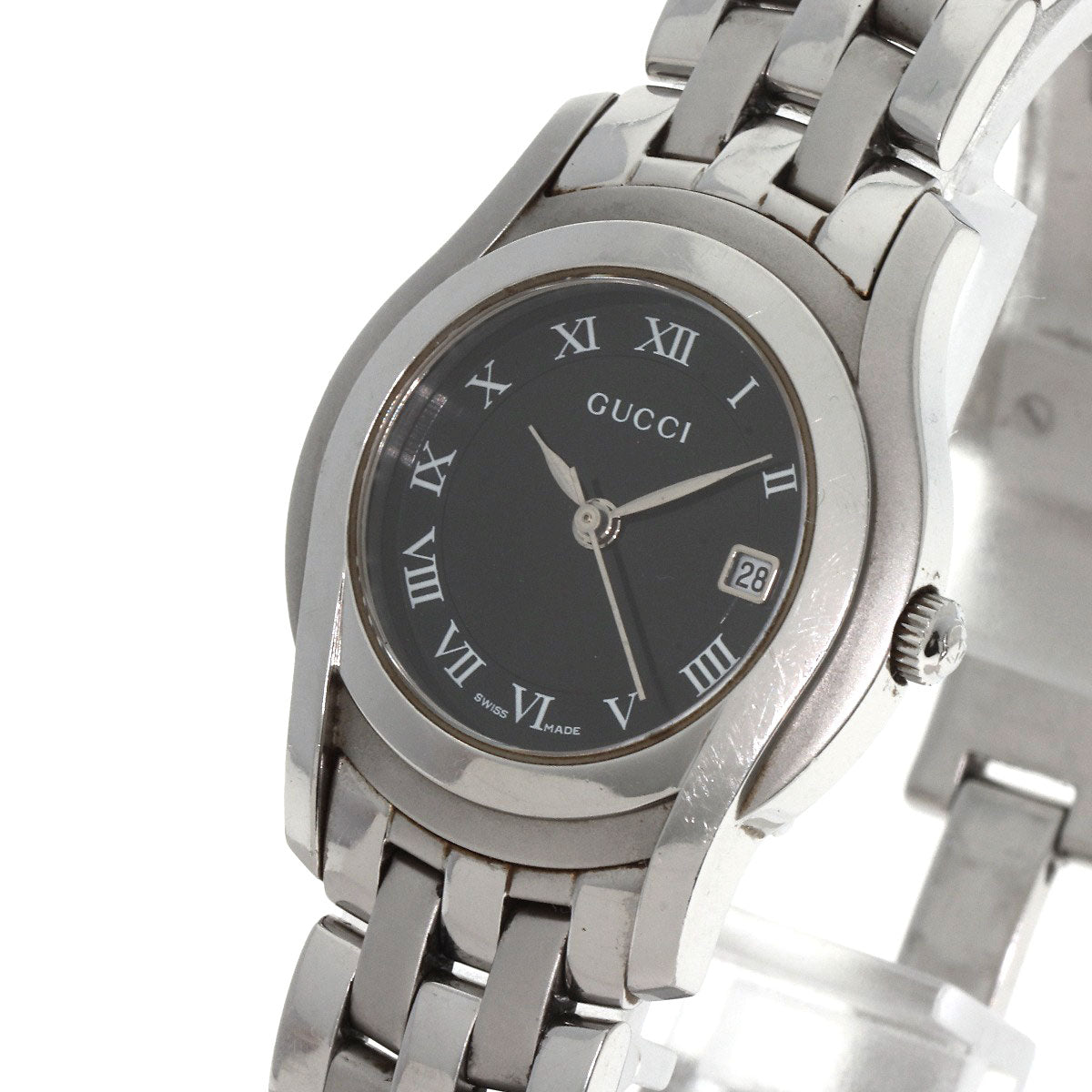 GUCCI Watches Quartz 5500L Stainless Steel , Stainless Steel Silver Round face black dial Women Used