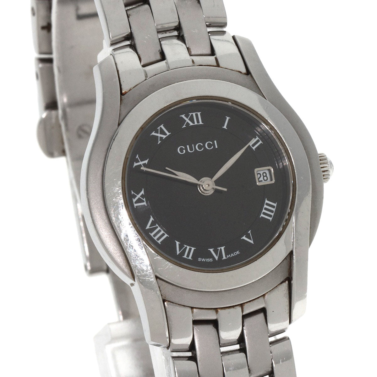 GUCCI Watches Quartz 5500L Stainless Steel , Stainless Steel Silver Round face black dial Women Used