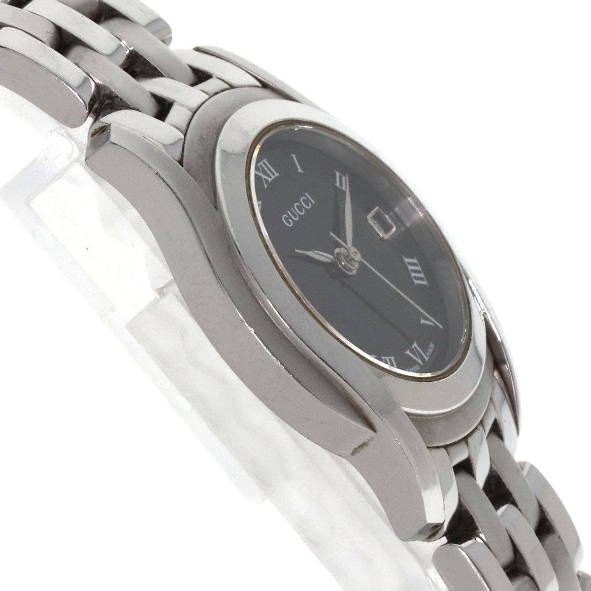 GUCCI Watches Quartz 5500L Stainless Steel , Stainless Steel Silver Round face black dial Women Used