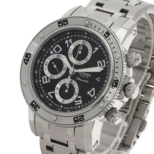 HERMES Watches Mechanical Automatic CP2.910 Stainless Steel , Stainless Steel Silver Clipper Mechanical Diver Chronograph black dial mens Used