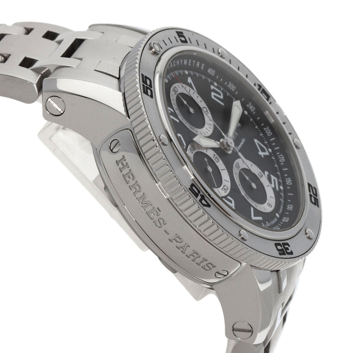 HERMES Watches Mechanical Automatic CP2.910 Stainless Steel , Stainless Steel Silver Clipper Mechanical Diver Chronograph black dial mens Used