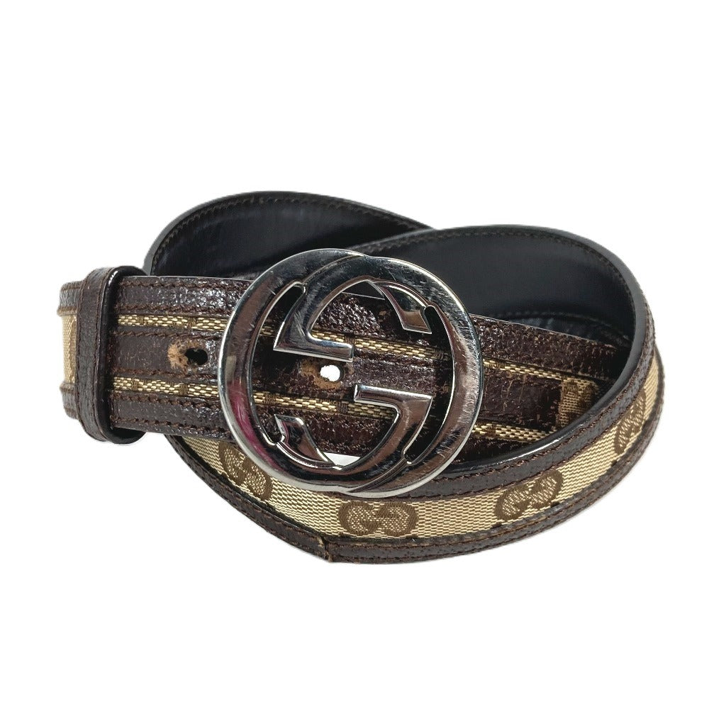GUCCI belt 114874 GG canvas / leather beige GG unisex(Unisex) 80 Used