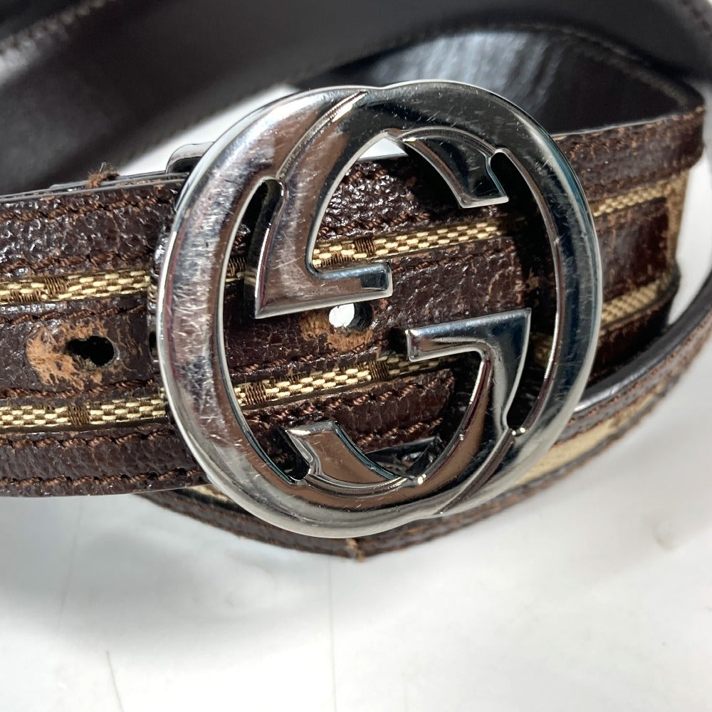 GUCCI belt 114874 GG canvas / leather beige GG unisex(Unisex) 80 Used