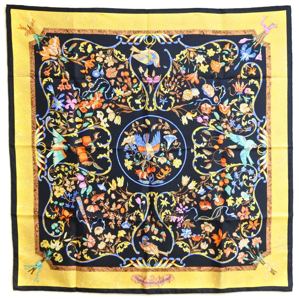 HERMES scarf silk Black / yellow pierres d'orient et d'occident Carre90 Women Used