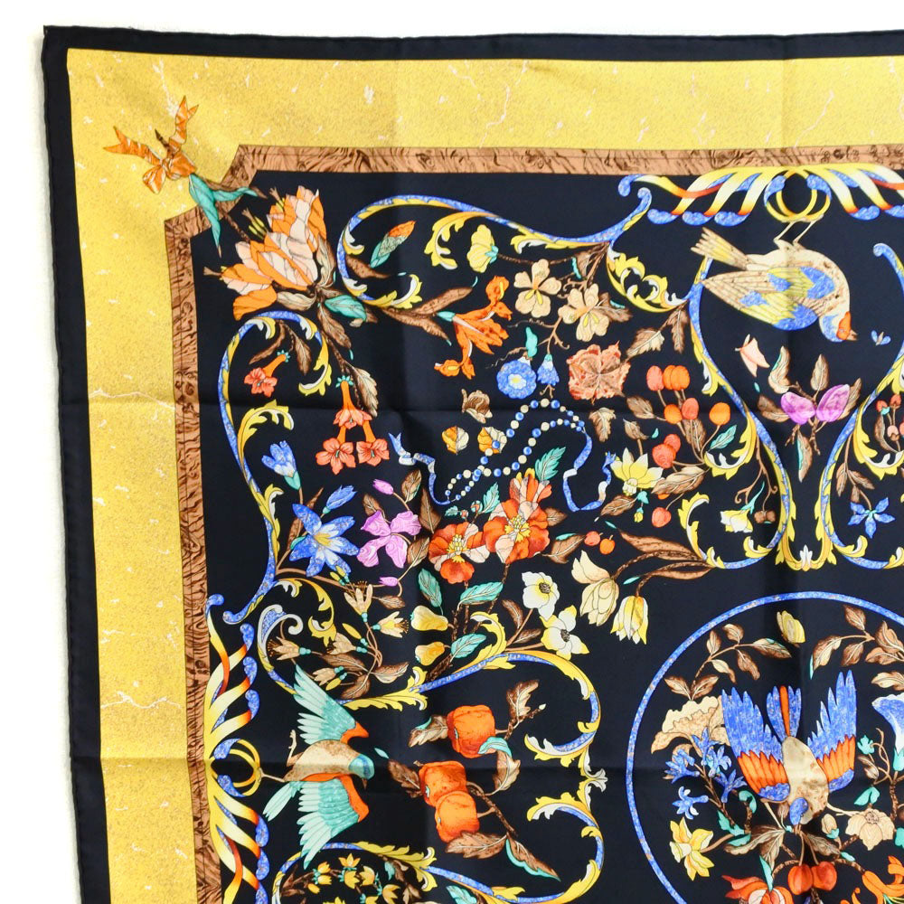 HERMES scarf silk Black / yellow pierres d'orient et d'occident Carre90 Women Used
