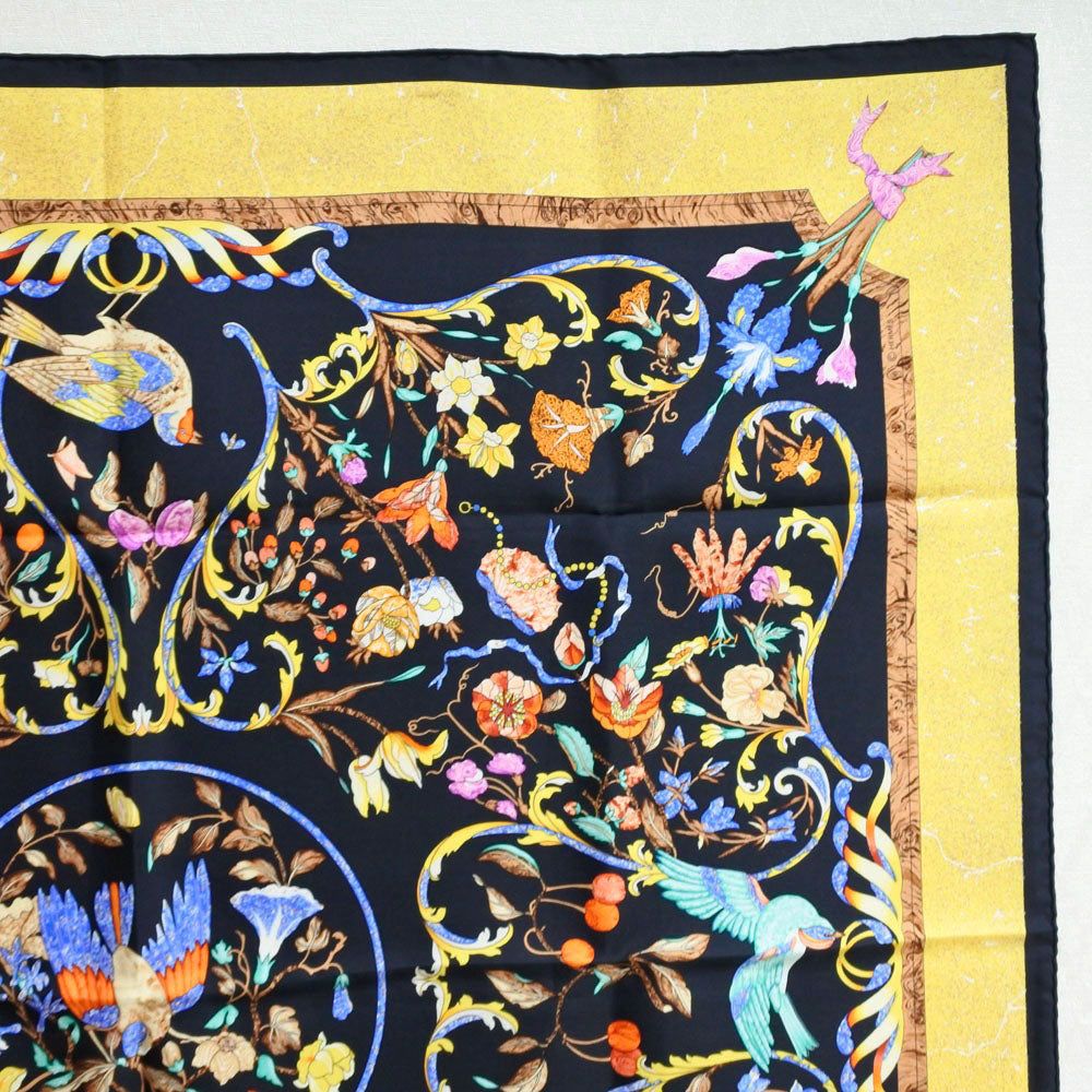 HERMES scarf silk Black / yellow pierres d'orient et d'occident Carre90 Women Used