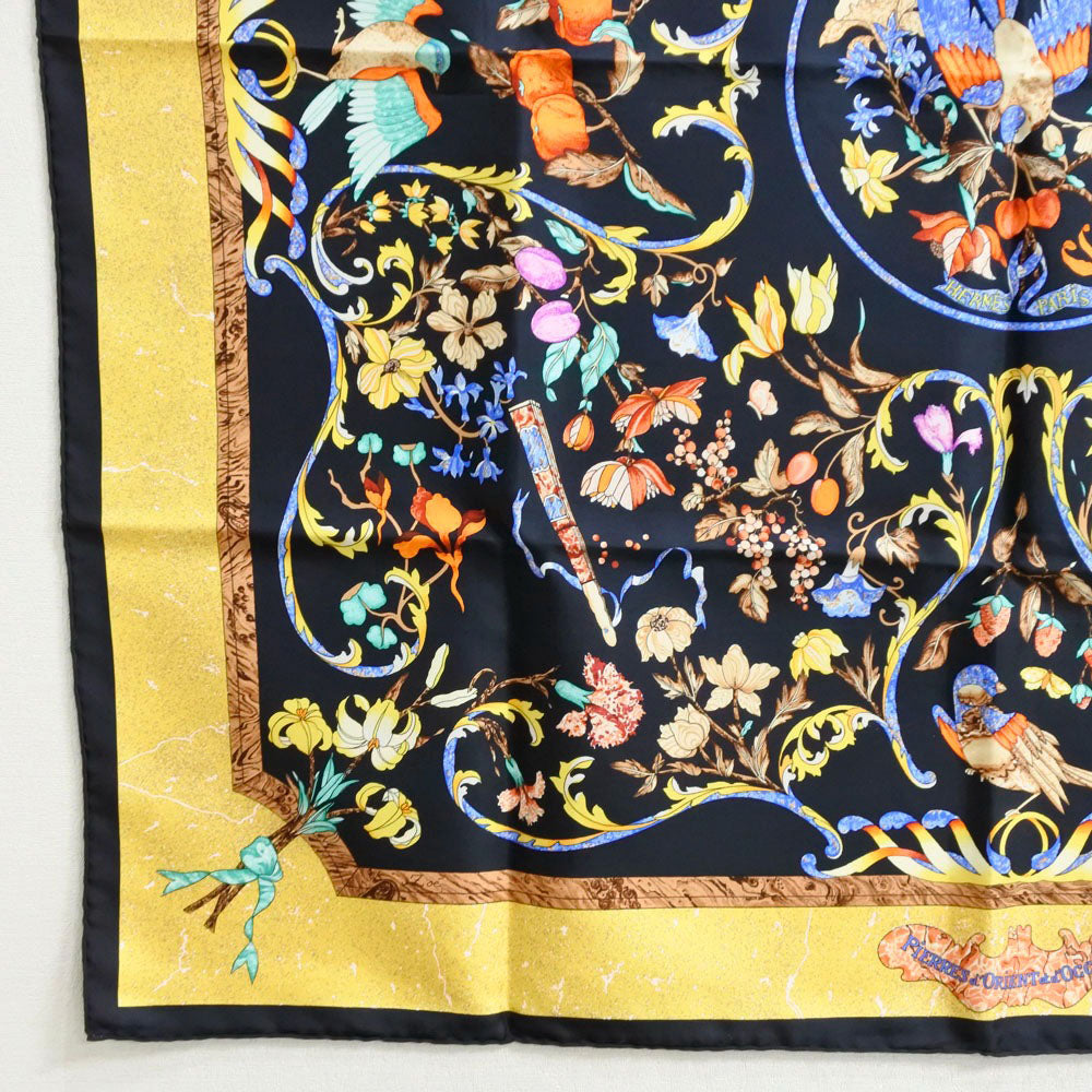 HERMES scarf silk Black / yellow pierres d'orient et d'occident Carre90 Women Used